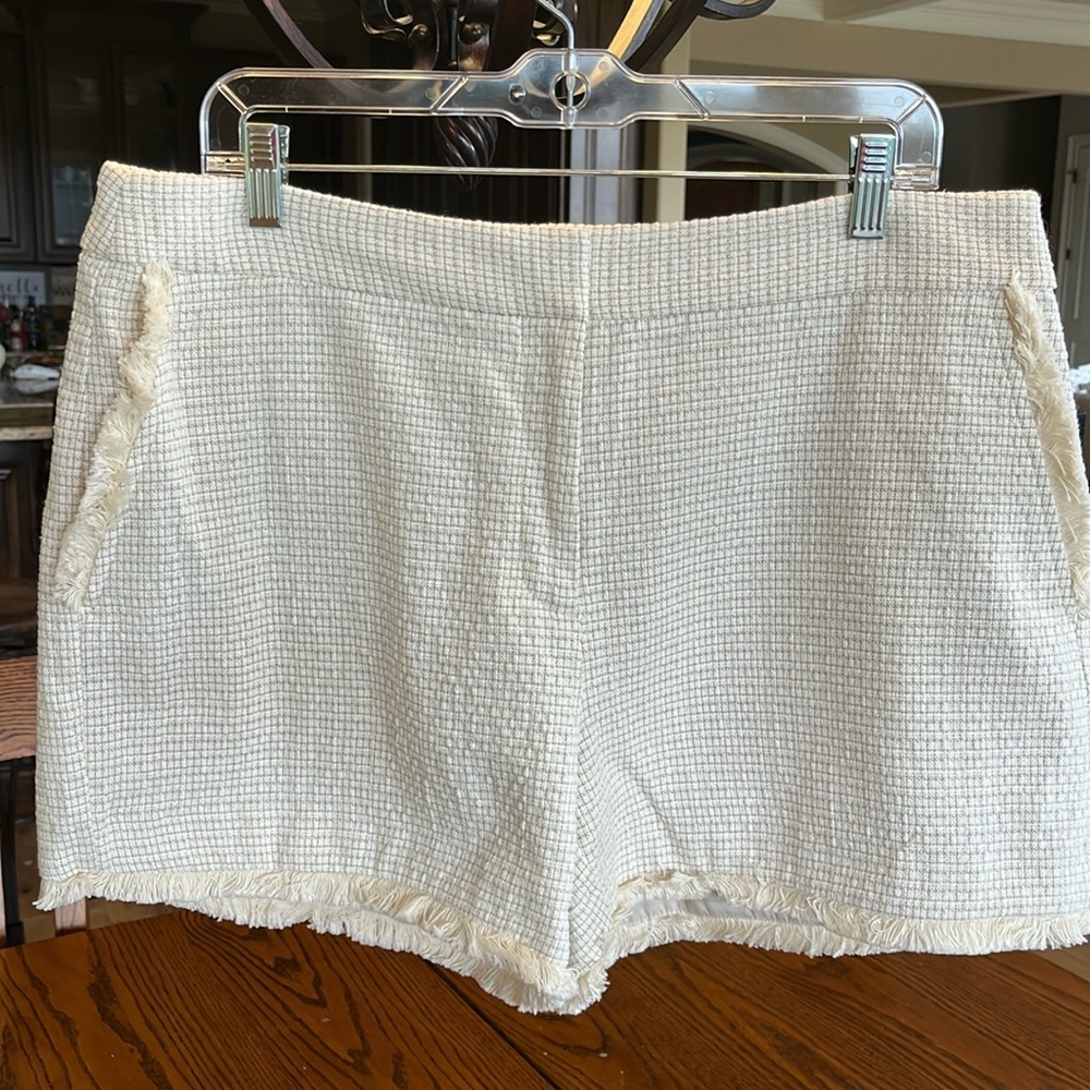 Kaari Blue Shorts Curvy Chino Fringe Textured Beige Women New 14 18W 20W